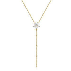 925 Silver Y Shape Zircon Flower Pendant Necklace for Women