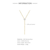 925 Silver Y Shape Zircon Flower Pendant Necklace for Women