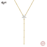 925 Silver Y Shape Zircon Flower Pendant Necklace for Women