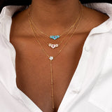 925 Silver Y Shape Zircon Flower Pendant Necklace for Women