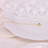 925 Silver Long Chain Green Zircon Star Pendant Necklace French Clavicle Choker