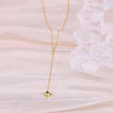 925 Silver Long Chain Green Zircon Star Pendant Necklace French Clavicle Choker