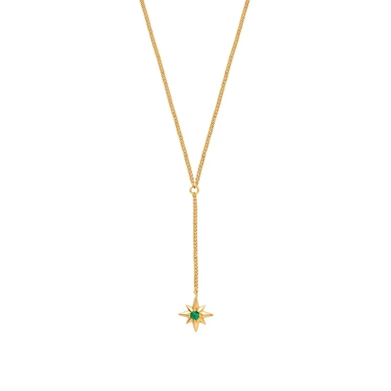 925 Silver Long Chain Green Zircon Star Pendant Necklace French Clavicle Choker