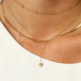 925 Silver Long Chain Green Zircon Star Pendant Necklace French Clavicle Choker