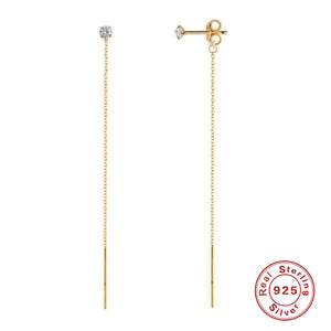 925 Silver Tassel Drop Earring Crystal Pendant Dangle Jewelry