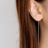 925 Silver Tassel Drop Earring Crystal Pendant Dangle Jewelry