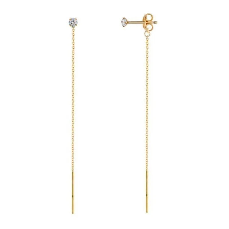925 Silver Tassel Drop Earring Crystal Pendant Dangle Jewelry