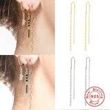 925 Silver Tassel Threader Earrings Zircon Snake Key Dangle Earrings