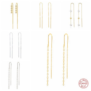 925 Silver Tassel Threader Earrings Zircon Snake Key Dangle Earrings
