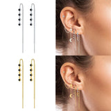 925 Silver Tassel Threader Earrings Zircon Snake Key Dangle Earrings