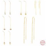 925 Silver Tassel Threader Earrings Zircon Snake Padlock Key Dangle Jewelry