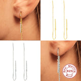 925 Silver Tassel Threader Earrings Zircon Snake Padlock Key Dangle Jewelry
