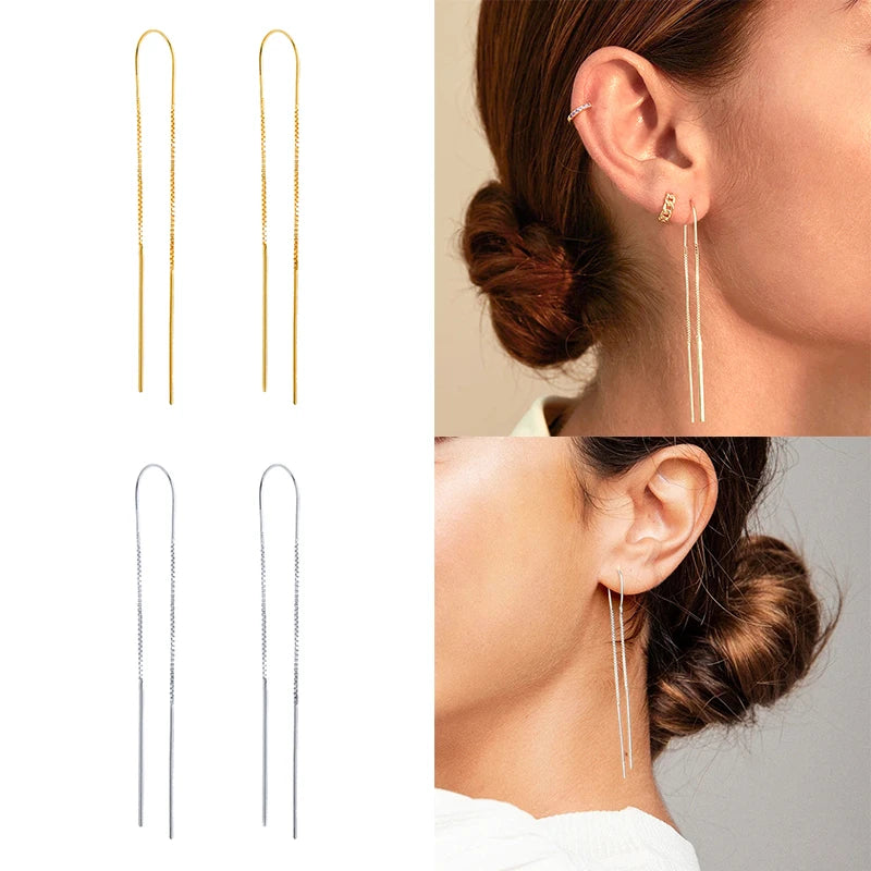 925 Silver Tassel Threader Earrings Zircon Snake Key Dangle Earrings