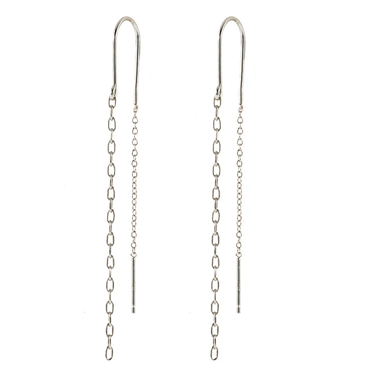 925 Silver Tassel Threader Earrings Zircon Snake Padlock Key Dangle Jewelry