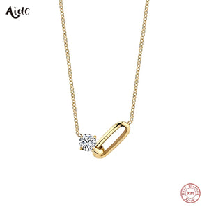 925 Silver Circle Pendant Long Loop Green Zircon Charm Necklace