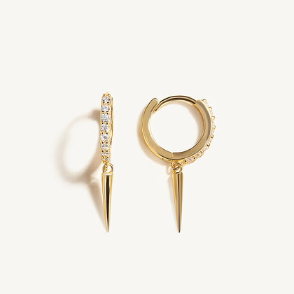 925 Silver Spike Cone Charm Earrings with Zircons Set Circle Huggie Jewel
