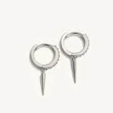 925 Silver Spike Cone Charm Earrings with Zircons Set Circle Huggie Jewel