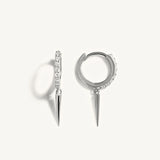 925 Silver Spike Cone Charm Earrings with Zircons Set Circle Huggie Jewel