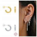 925 Silver Circle Hoop Earrings Women C Shape Huggie Punk Fine Jewelry