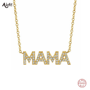 925 Silver MAMA Pendant Necklace Heart MOM Charm Choker Jewelry Mother's Gift