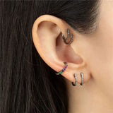 925 Silver Colorful Zircon Clip Earrings Gun-black 10mm