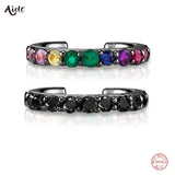 925 Silver Colorful Zircon Clip Earrings Gun-black 10mm