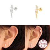 925 Silver Mini Snake Stud Earrings Zircon Bolt Flower Cartilage Ear Studs