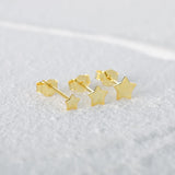 925 Silver Mini Star Stud Earrings Crystal Bar Triangle Round Glossy Ear Studs S