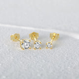 925 Silver Mini Star Stud Earrings Crystal Bar Triangle Round Glossy Ear Studs S