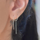 925 Silver Minimalist 80mm Tassel Threader Earrings 18K Plated Dangle