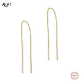 925 Silver Minimalist 80mm Tassel Threader Earrings 18K Plated Dangle