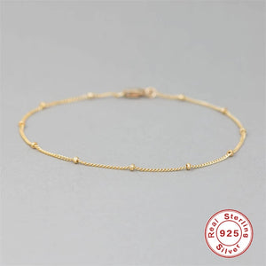 925 Silver Small Beads Chain Bracelet Rose Red Party Jewelry