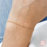 925 Silver Small Beads Chain Bracelet Rose Red Party Jewelry