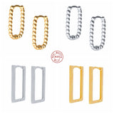 925 Silver Square Rectangle Hoop Earrings Geometric Huggies