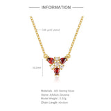 925 Silver Garnet Dark Red Zircon Triangle Pendant Necklace Women