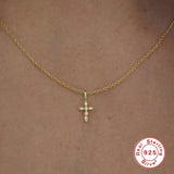 925 Sterling Silver Crystal Cross Choker Necklace for Women