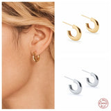 925 Silver Tube Hoop Earrings Small C Shape Loop Circle Earring