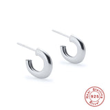 925 Silver Tube Hoop Earrings Small C Shape Loop Circle Earring