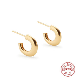 925 Silver Tube Hoop Earrings Small C Shape Loop Circle Earring