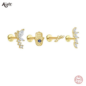 925 Silver Tragus Cartilage Piercing Stud Earrings Clear CZ Dragonfly Labre