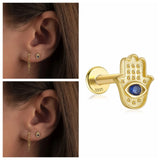 925 Silver Tragus Cartilage Piercing Stud Earrings Clear CZ Dragonfly Labre