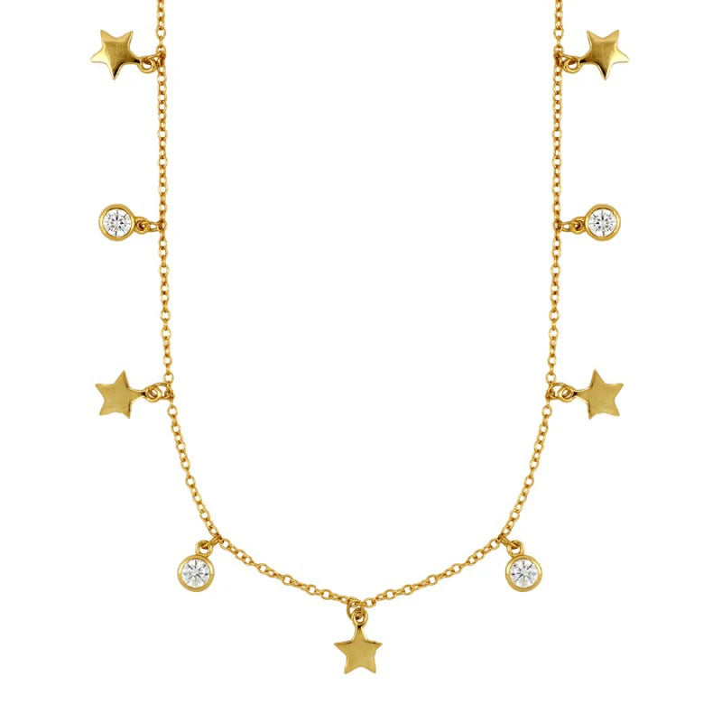 925 Silver Zircon Star Pendant Necklace for Women Choker Chain Jewelry Gift