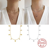 925 Silver Zircon Star Pendant Necklace Choker Collar Gift