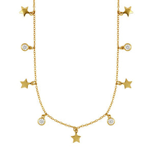 925 Silver Zircon Star Pendant Necklace Choker Collar Gift