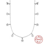 925 Silver Zircon Star Pendant Necklace Choker Collar Gift