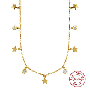 925 Silver Zircon Star Pendant Necklace Choker Collar Gift