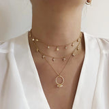 925 Silver Zircon Star Pendant Necklace Choker Collar Gift