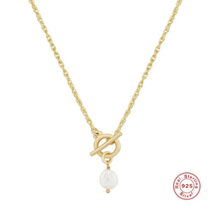925 Silver OT Buckle Pendant Necklaces 18K Plated Pearl Charm Choker