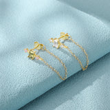 925 Silver Green Pink CZ Front Back Earrings Crystal Tassel Drop Earrings