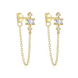 925 Silver Green Pink CZ Front Back Earrings Crystal Tassel Drop Earrings